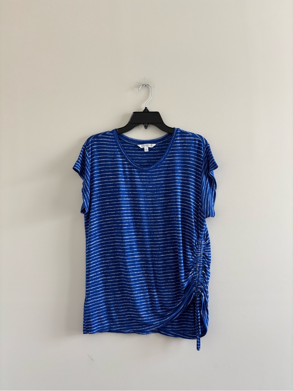 Liverpool Top Blue Stripe T-Shirt Short Sleeve Knit Womens M Preppy Beach